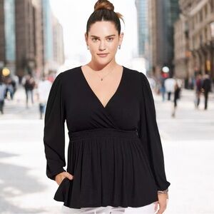 Torrid Black Long-Sleeve Surplice Peplum Blouse – Flowy & Flattering